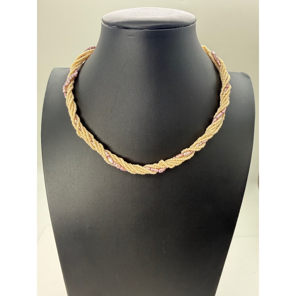 Vintage Style Multi Strand Twisted Seed Bead Mauve‎ Faux Rice Pearl Necklace
